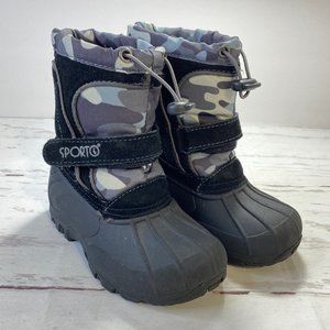 Sporto Boys Winter Camouflage Snow Boots Size L (9/10) Black Gray (Little Boy)
